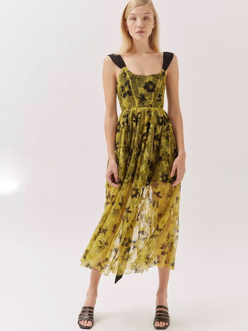 Urban Outfitters Yellow Floral Maxi  with Black back tie size medium